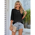 thumbnail image 6 of Women'S Casual Short Sleeve Loose Tunic Tops Light-Weight Crochet Knit Summer Sweaters Blouses Black L, 6 of 8
