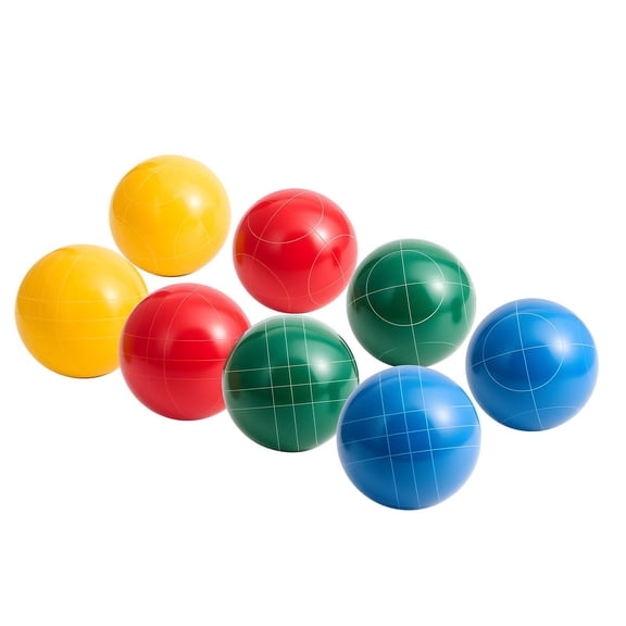 Complete Bocce Ball Set for 2-8 Players 100mm Resin Balls, Pallino, Measuring Rope & Carry Bag - Red/Green/Blue/Yellow