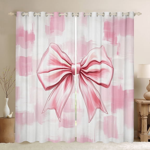 Homewish Lovely Bow Knot Blackout Curtains Set of 2 (52x84 Each),Cartoon Bowtie Ribbon Window Curtains,Pink White Ombre Curtains and Drapes For Girl Kids,Microfiber Bedroom Decor