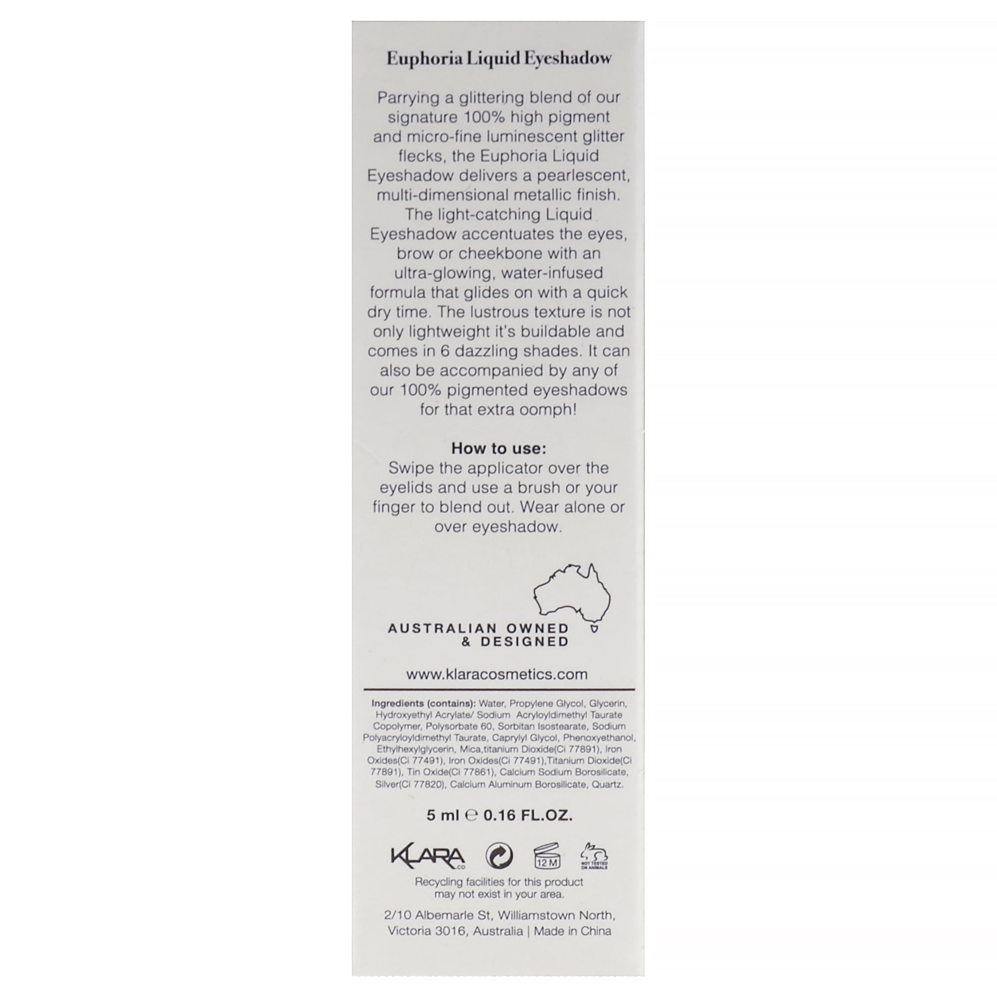 Klara Cosmetics Euphoria Liquid Eyeshadow, Eye Shadow, Fezco, 0.16 oz
