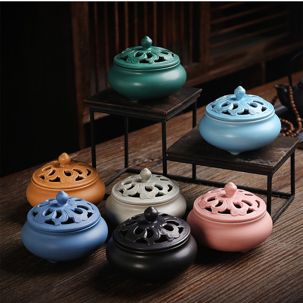 Ceramic Incense Burner Cones Bowl with Metal lid + Calabash Incense ...