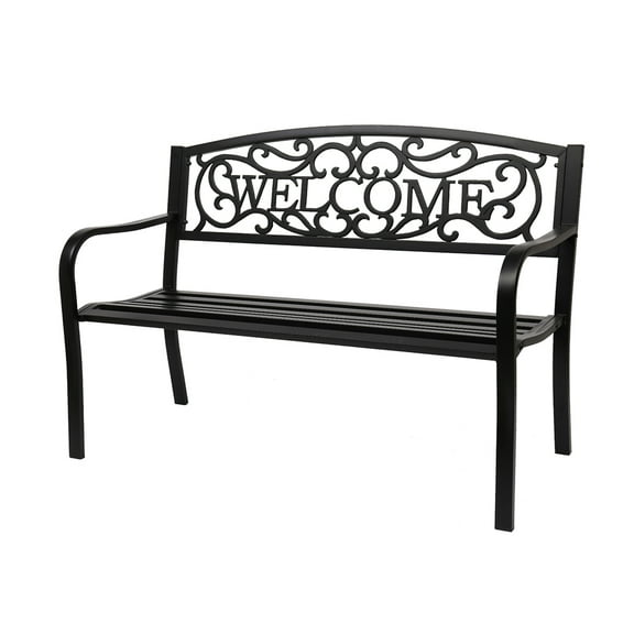 Funnil 50" Outdoor Garden Bench Seats with Welcome Backrest for Patio Park, Outdoor Courtyard Decoration Park Leisure Cast Iron Bench, Black