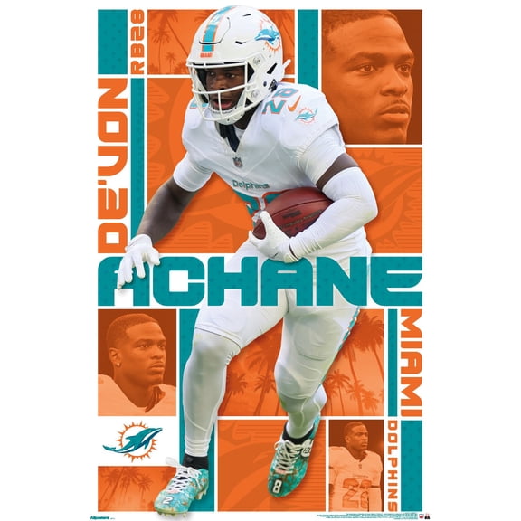 NFL Miami Dolphins - De'Von Achane 25 Wall Poster, 22.375" x 34"