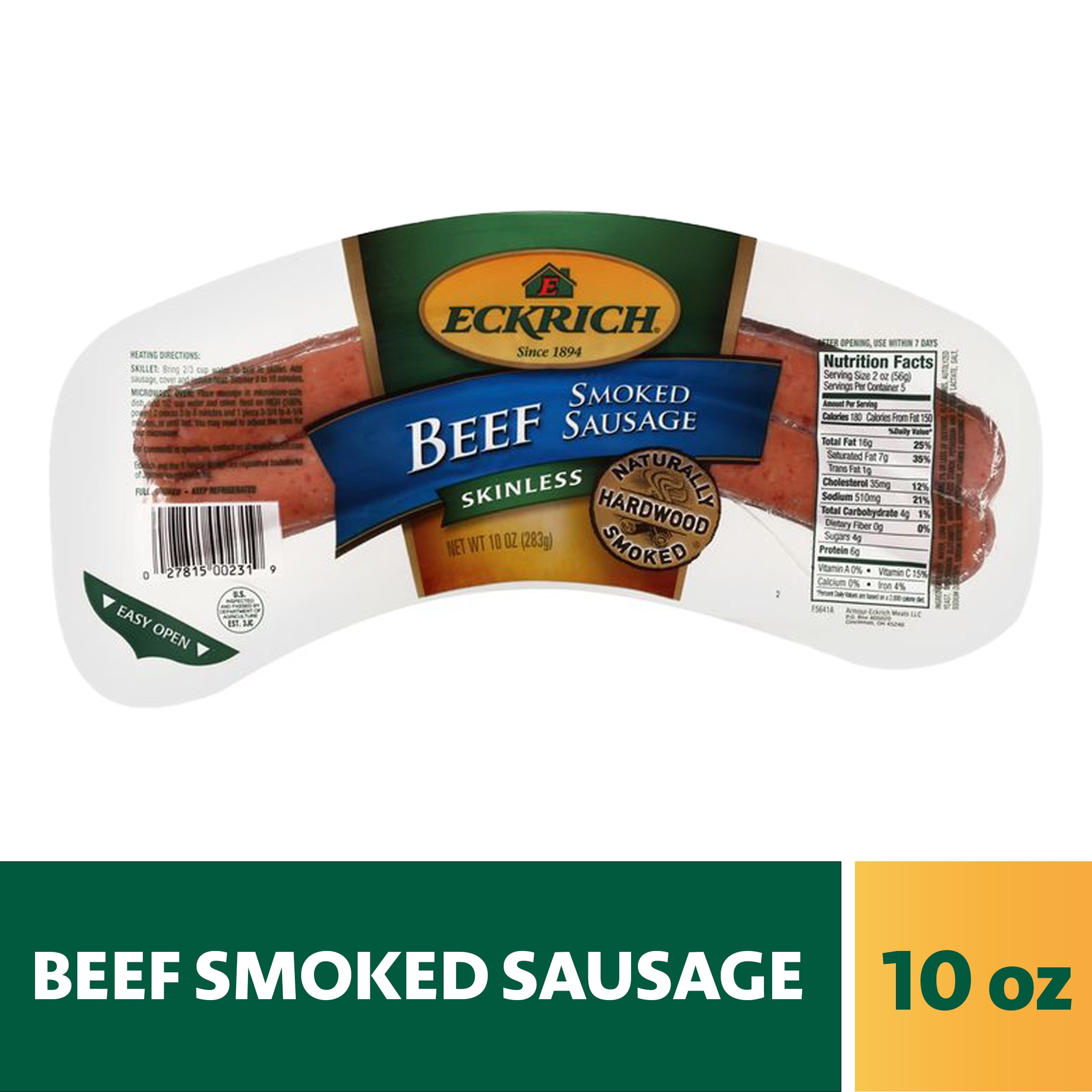 Eckrich Beef Skinless Smoked Sausage, 10 oz