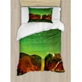 thumbnail image 1 of Borealis Duvet Cover Set Twin Size, Green Sky Silhouette of the Star Trails at Skogafoss Icelandic Nature Aurora, Decorative 2 Piece Bedding Set with 1 Pillow Sham, Multicolor, by Ambesonne, 1 of 3