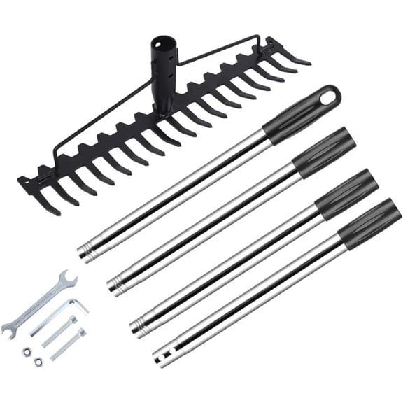 Garden-rake Heavy Duty, Metal-rake for Leaves Stainless Steel Bow Rakes Metal Head Rakes with Adjustable Handle for Gardening Lawns Garden Yards Pathway Gathering Leaves Farming