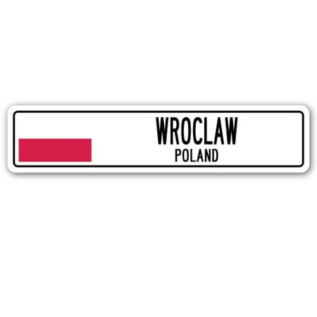 WROCLAW, POLAND Street Sign Pole flag city country road wall