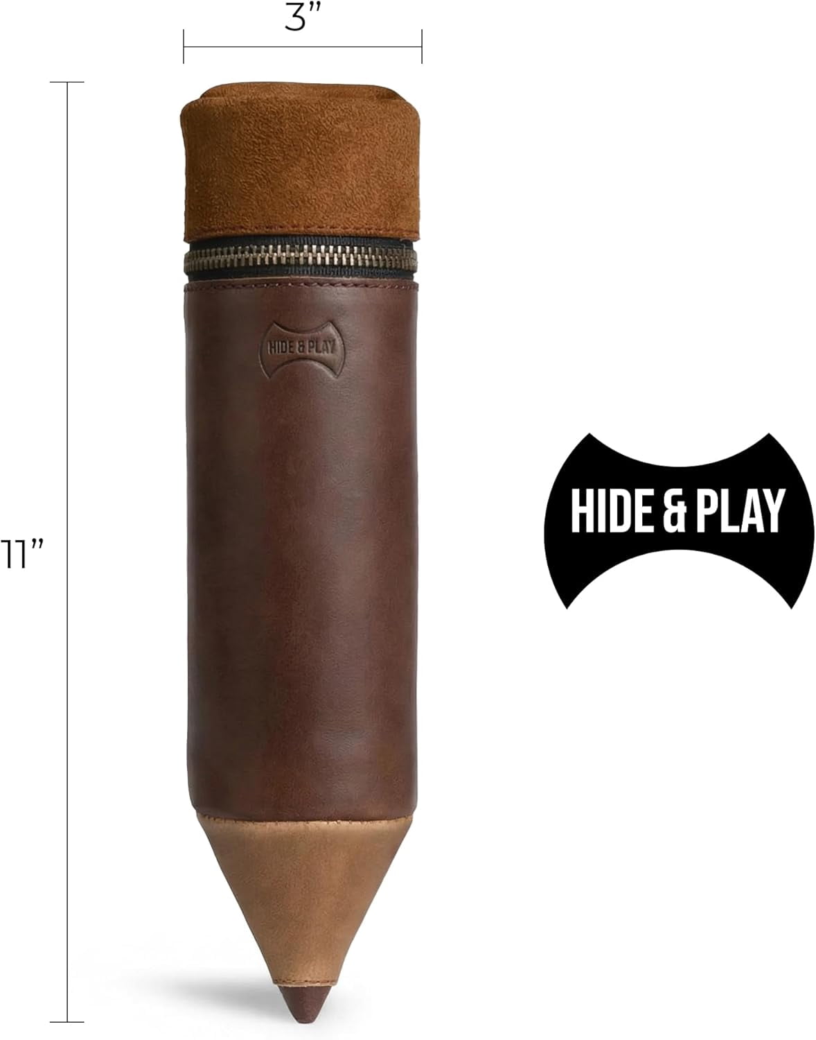 Pencil-Shaped Case for Pens, Pencils, Markers, and Office Accessories, Zippered Bag, Pen Storage, Full Grain Leather, Handmade (Bourbon Brown)