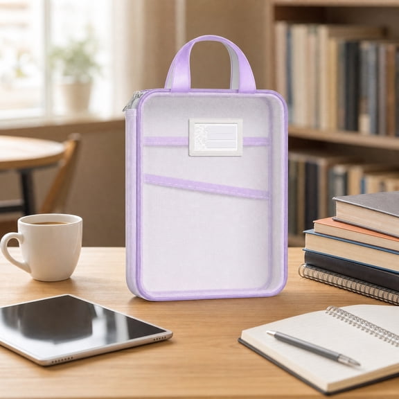 Lenkho Mesh Zipper Document Bag With Carry Handle Transparent Homework Tote Portable Subject Storage Pouch For School Tutoring Supplies