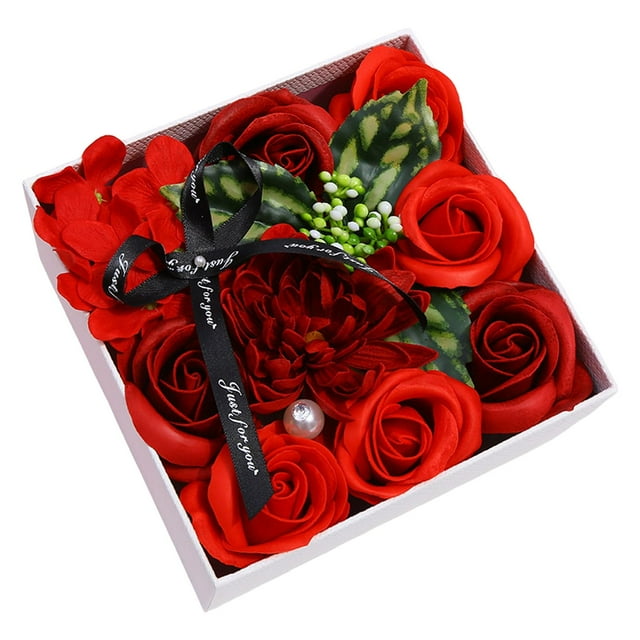 Jabón de Rosas Caja de Regalo de Flores Jabón de Baño de Flores Jabón Perfumado Floral Flores de Rosas Artificiales Rosa para Fiesta Aniversario Rojo