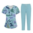 thumbnail image 2 of WTOBBY Plus Size Women's Short Sleeve Printed Scrubs Set with Pockets, V-Neck Design, Animal Floral Theme, 2-Piece Nursing Uniform, Medical Workwear for Caregivers,Light Blue 3XL, 2 of 4