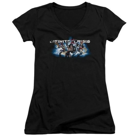 Infinite Crisis Ic Blue Junior Women's T-Shirt V-Neck Black