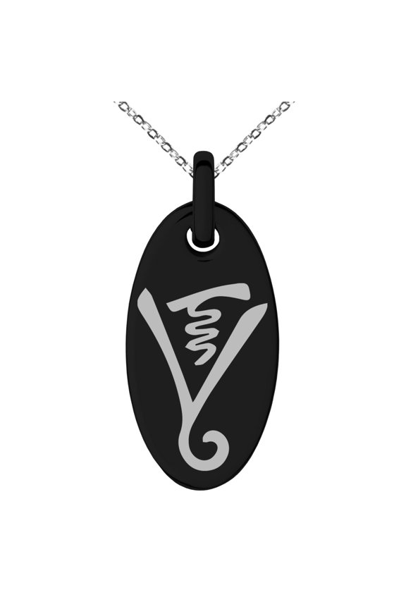 Stainless Steel Reiki Dumo Tibetan Master Engraved Small Oval Charm Pendant Necklace