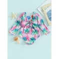 thumbnail image 3 of Bagilaanoe Toddler Baby Girl One-Piece Swimsuit Flower Print Long Sleeve Rashguard Swimwear 6M 12M 18M 24M 3T 4T 5T Kids Ruffle Bathing Suit, 3 of 8