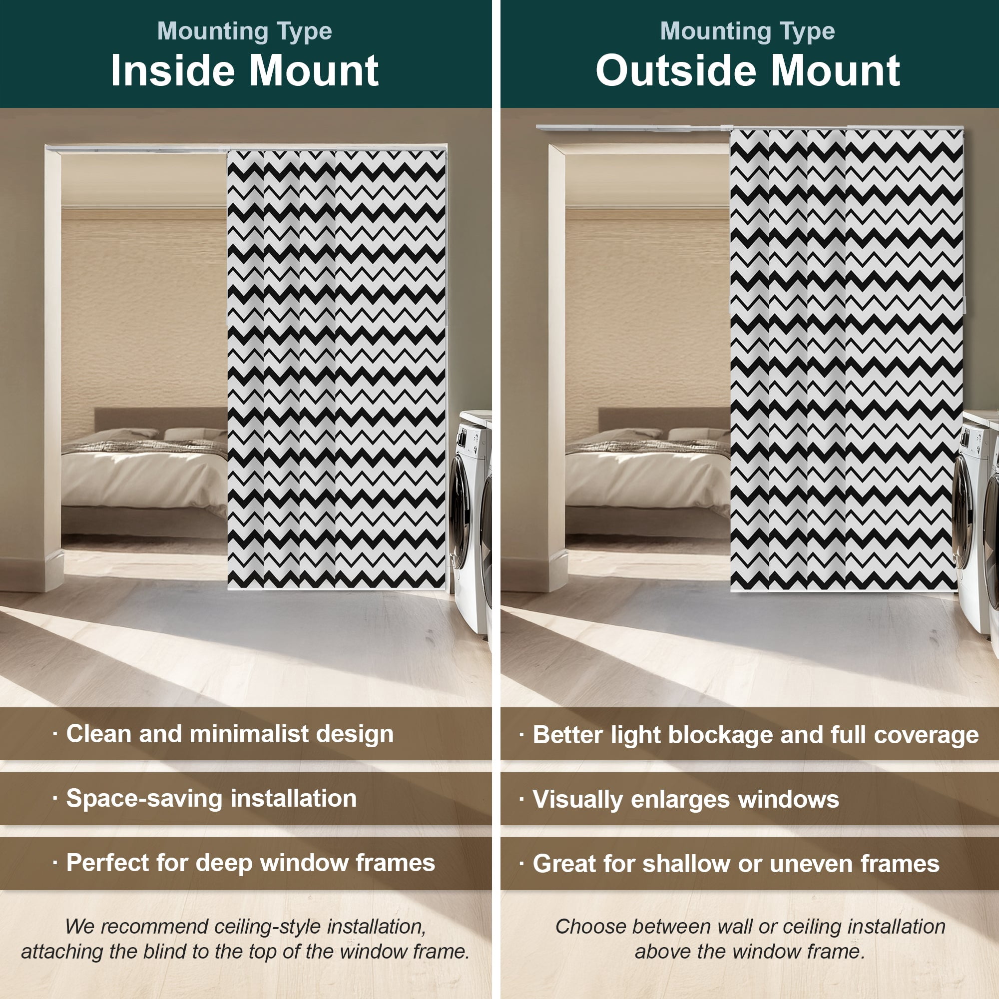 Chicology Adjustable Sliding Panel Blinds. Wave, 46"-86"W X 0"-96"H