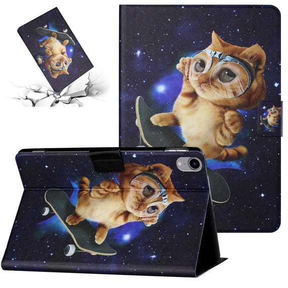 TECH CIRCLE iPad 10th Generation Case 2022, Flip Folio PU Leather Lightweight Stand Case with Auto Sleep/Wake Wallet Case for iPad 10th Gen 10.9 inch 2022 A2696 A2757 A2777, Skating Cat
