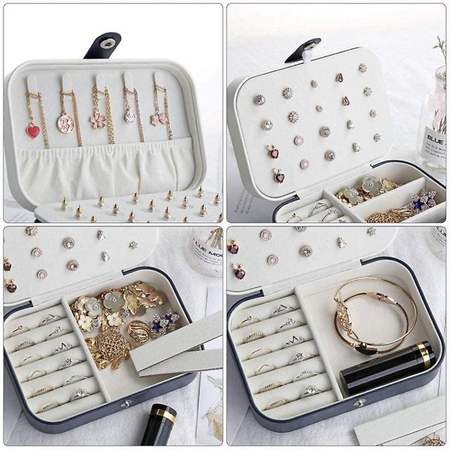 Caja de joyería. Estuche pequeño para joyas, organizador de joyas de viaje, almacenamiento para anillos, pendientes, collares, pulseras, joyería de cuero de imitación, caja de regalo para niñas y mujeres XianweiShao 8390614588646