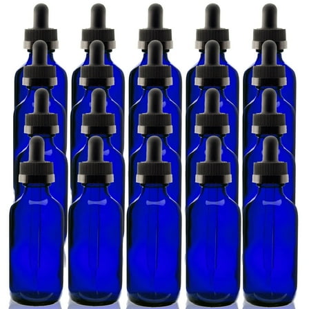 Cobalt Blue 2oz Dropper Bottle (60ml) Pack of 20 - Glass Tincture Bottles with Eye Droppers for Essential Oils & More Liquids - Leakproof Travel Bottles