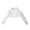 thumbnail image 3 of Alvivi Girls Shiny Metallic Dance Crop Top Long Sleeve Tank Top for Jazz Hip Hop Dancing Performance Silver 12, 3 of 7