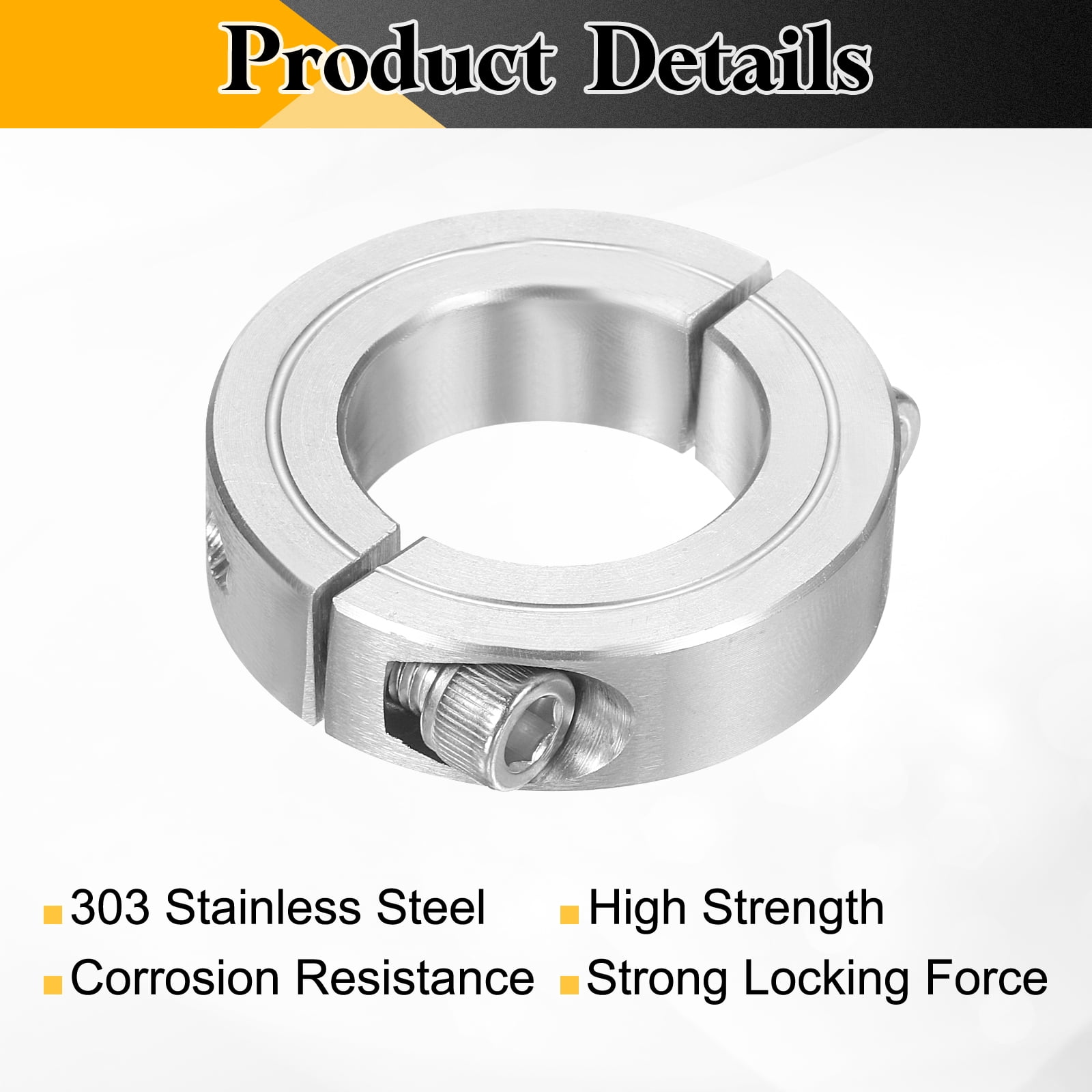Uxcell 2 Pack Double Split Shaft Collar 1-1/8" Bore, Two Piece Clamping Collar 1-7/8" OD 1/2" Thickness, 303 Stainless Steel Set Screw Split Collar