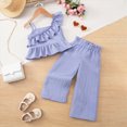 thumbnail image 6 of UngA Toddler Girls Cute Ruffle Sleeve Crop One Shoulder Tank Top and Pleated Wide Leg Pants Set Two Piece Summer Outfits 6-7 Years,Purple, 6 of 6