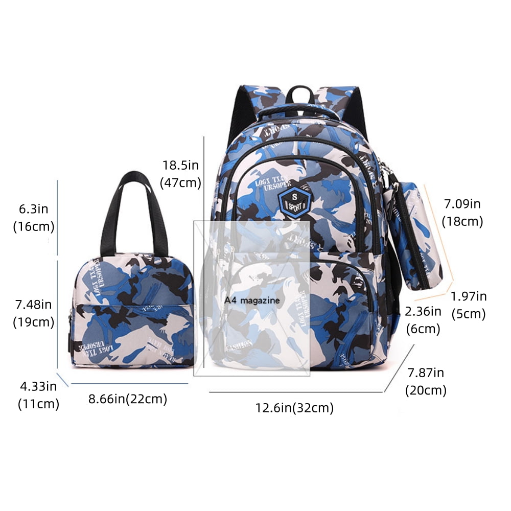 Tyethy Kids Backpack for Boys 3 PCS School Backpack Set with  Crossbody Bag Pencil Case for Elementary Middle School, Blue