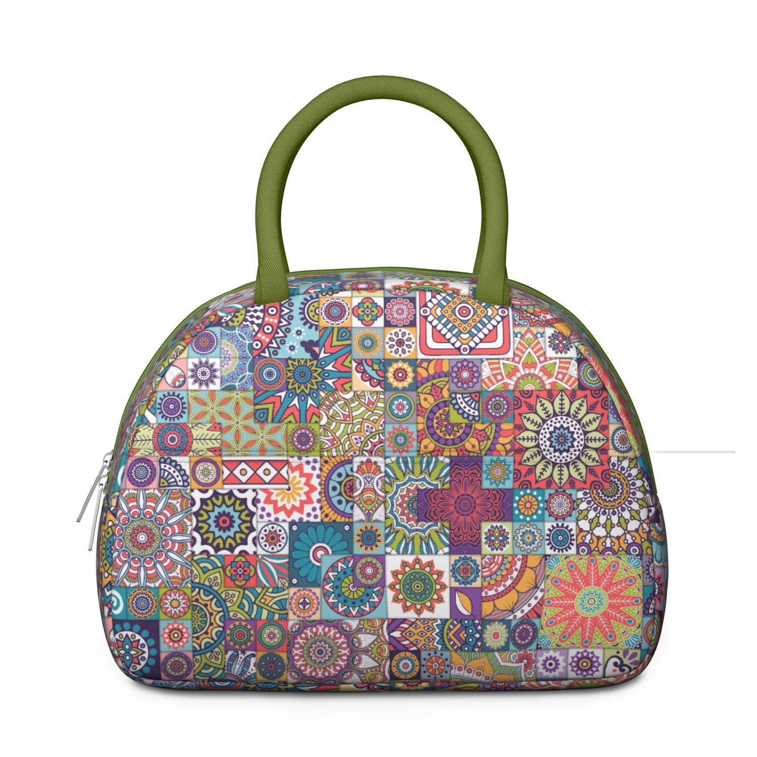 Boho Floral Lunch Bag for Women, Insulated Vintage Lunch Tote with Earthy Tribal Folk Style, Colorful Leakproof Lunch Box for Work, School or Travel
