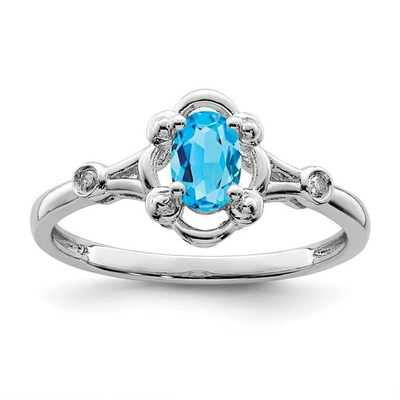 Auriga Fine Jewelry 925 Sterling Silver Blue Topaz and Diamond Engagement Ring Size 7 for Women