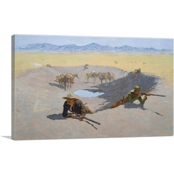 ARTCANVAS Fight For The Waterhole 1903 Canvas Art Print by Frederic Remington - Size: 26" x 18" (0.75" Deep)