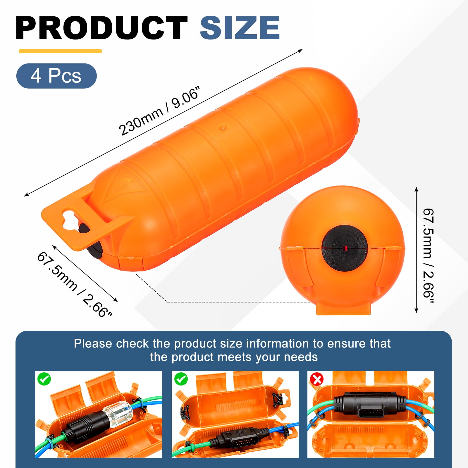 Uxcell 4Pcs Outdoor Extension Cord Safety Cover, IP55 ABS Orange Waterproof Electrical Connection Box Outdoor Plug Cover Protector for Socket Christmas Holiday Light, 9.06 x 2.66 x 2.66in
