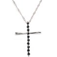thumbnail image 1 of Véritable Collier Pendentif Croix en Or Blanc Massif 14 Carats avec Diamant Rond Noir, 1 of 1
