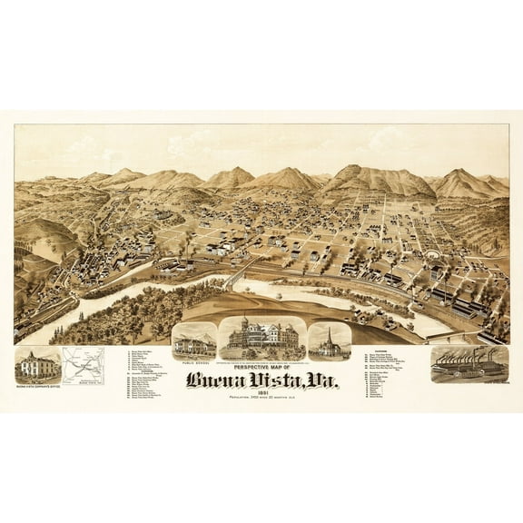 Historic Panoramic View - Buena Vista - 1891 - 39.66 x 23 - Vintage Wall Art
