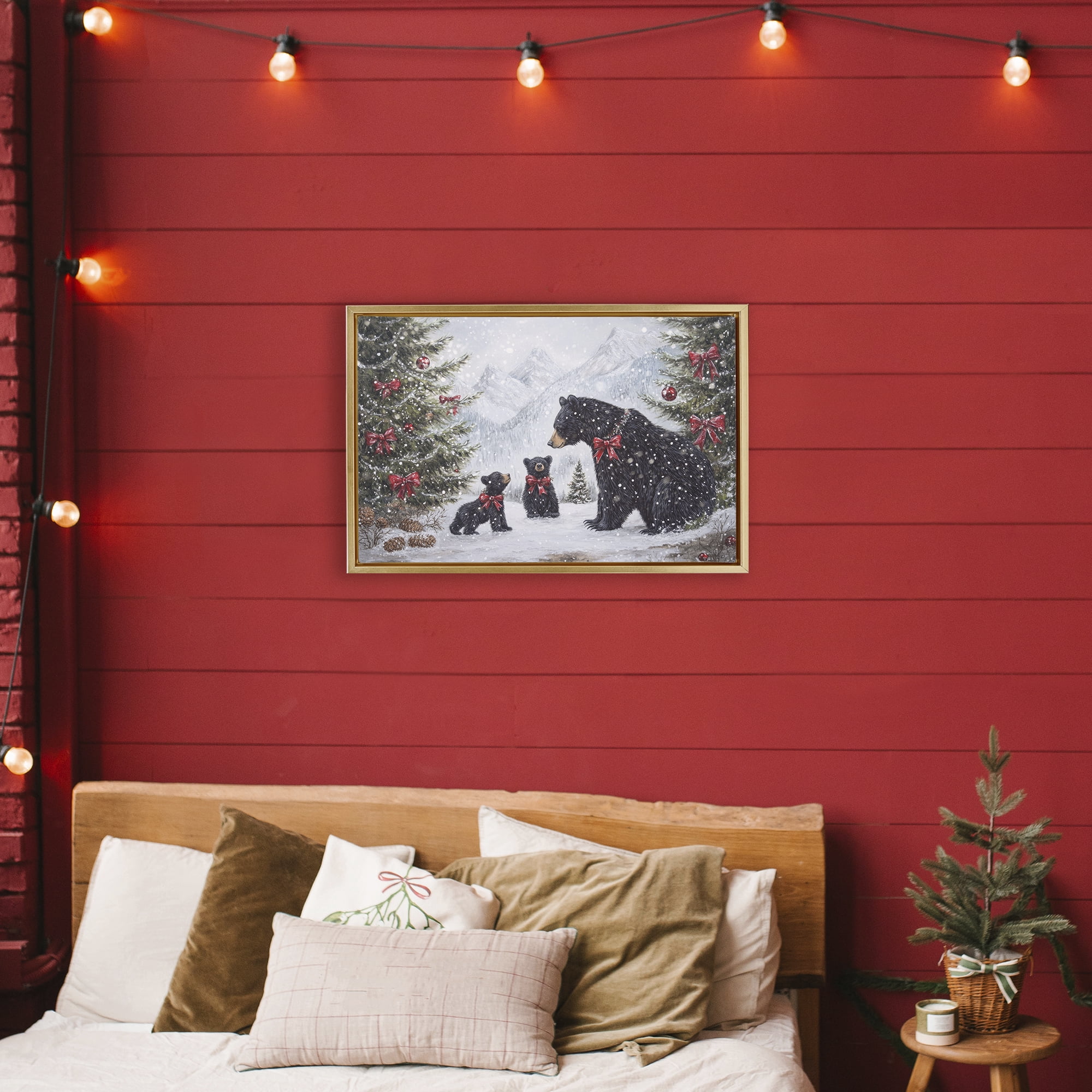 Stupell Industries Christmas Black Bears Gold Framed Floater Canvas Wall Art, design by Tina LeCour