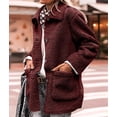 thumbnail image 5 of Women Winter Faux Fur Long Sleeve Lapel Button Down Pockets Fleece Jacket Casual Trendy Outerwear Deep Red XXXL, 5 of 9