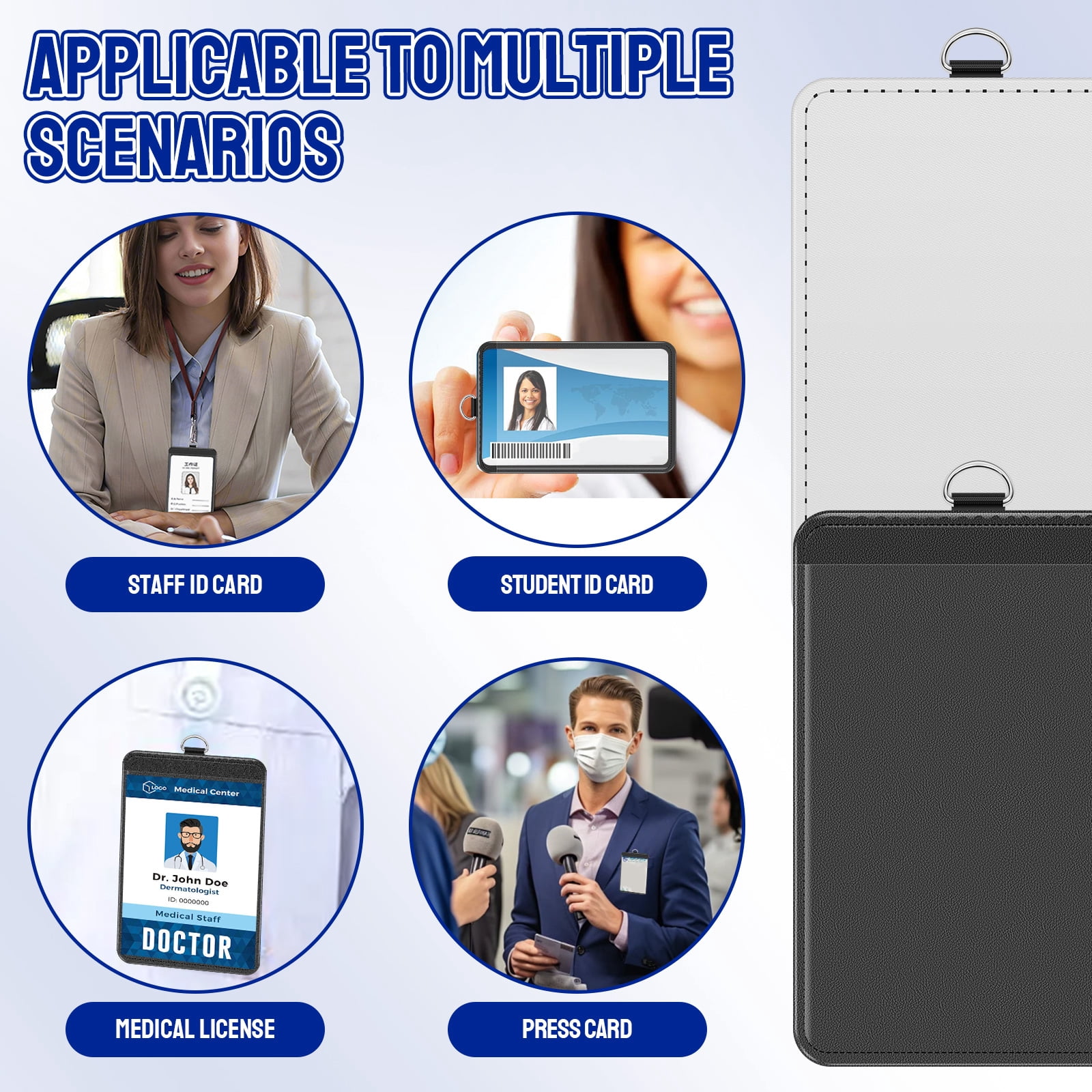FKSZLL 20 Pcs Sublimation ID Badge Holder PU Leather Heat Transfer Print Vertical ID Card Holders Waterproof Name Tag Holders Blank for Coach Office Employees Students