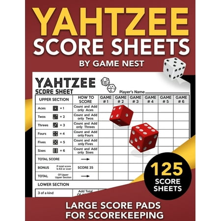 Yahtzee Score Sheets: 125 Large Score Pads for Scorekeeping - 8.5