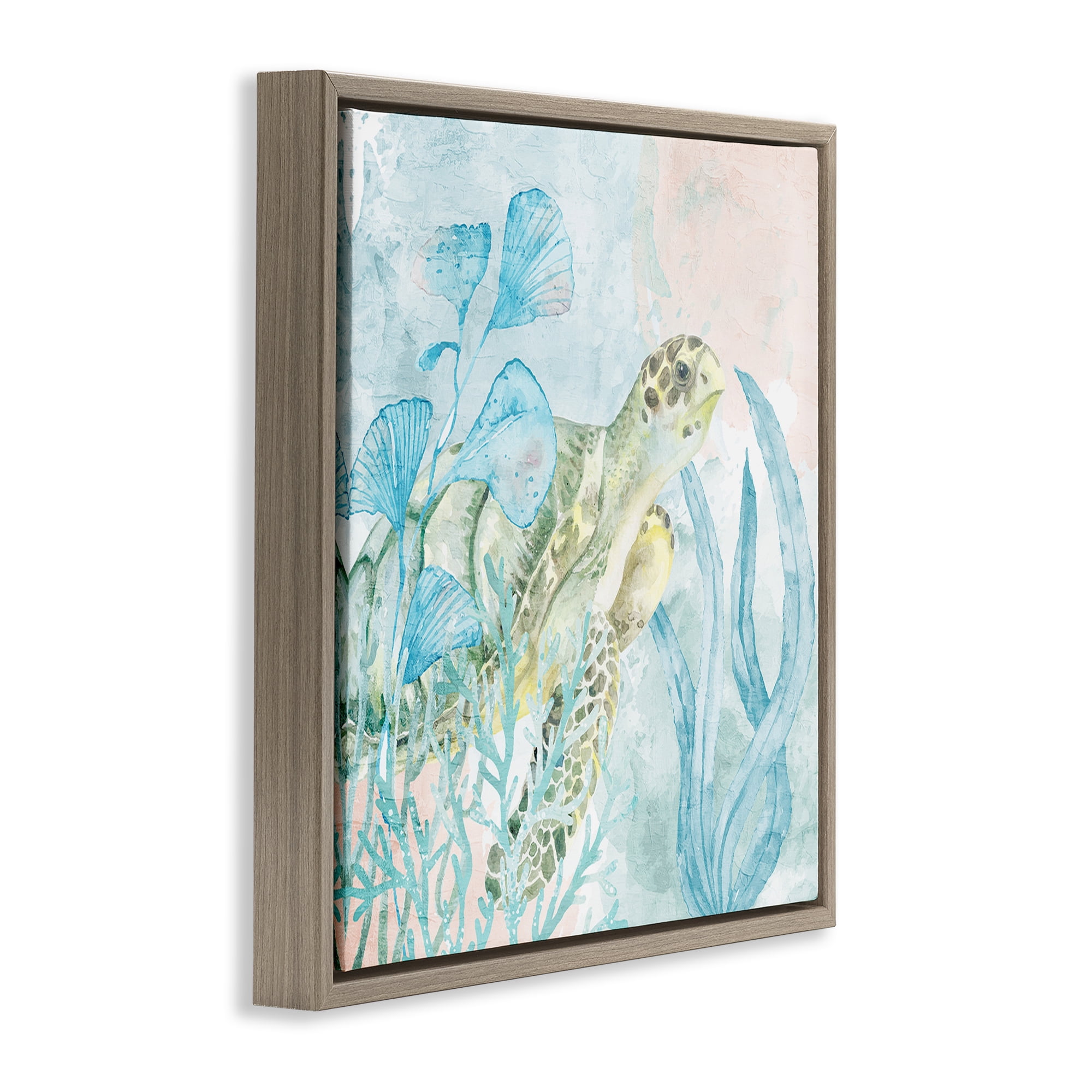 Stupell Industries Sea Swim Turtle Brown Framed Floater Canvas Wall Art, design by Kim Allen