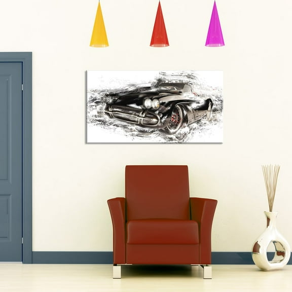DESIGN ART  "Black Convertible Roadster" Canvas Art Print