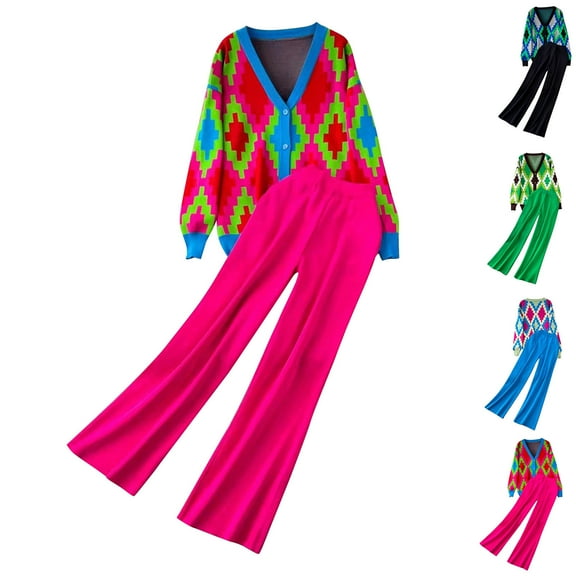Bixock Women Fall and Winter Outfit Set,Women Two-piece Set,Women Casual Set Fall and Winter V-Neck Cardigan Sweater and Wide Leg Pants Two-Piece Outfit Set