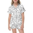 thumbnail image 1 of Ensemble de Pyjamas en Soie pour Filles Imprimé Lettres Boutonné avec Shorts 2 Pcs Pyjamas d'Été Décontractés pour Filles 6-7, 1 of 5