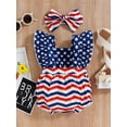 thumbnail image 3 of Bagilaanoe 4th of July Baby Girl Romper 2pcs 3 6 9 12 18 Months Independence Day Stars Stripe Print Jumpsuit + Bow Headband, 3 of 9