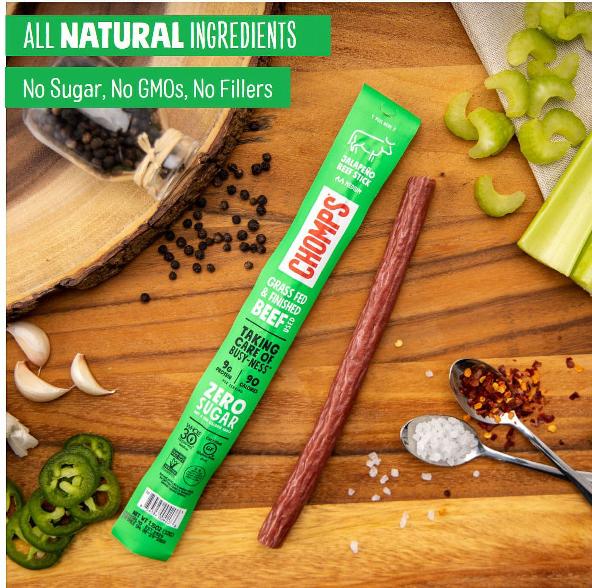 Chomps Grass-Fed And Finished Jalapeno Beef Snack Sticks (24 Count)