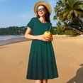 thumbnail image 4 of Vsdgher Dark teal green for Womens Summer 2025 Casual Midi Maxi Dresses Lightweight Short Sleeve Round Neck Beach Dress -Small, 4 of 7