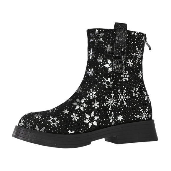 YOUSNH Women's Winter Fashion Leather Christmas Snow Ankle Boots Temperament Comfortable Warm Boots Womens Boots Black 6.5