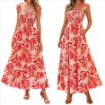 thumbnail image 3 of Vestido Maxi Bohemio de Verano para Mujer, Sin Mangas, Fruncido, con Tirantes Finos, Corte en A, Holgado, para Playa, Rojo, Talla M, 3 of 7