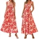 thumbnail image 3 of Vestido Maxi Bohemio de Verano para Mujer, Sin Mangas, Fruncido, con Tirantes Finos, Corte en A, Holgado, para Playa, , Rojo, Talla L, 3 of 7