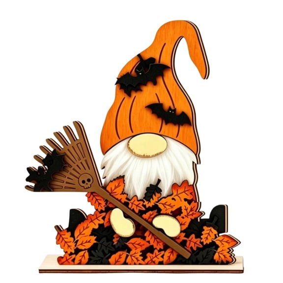 GOFLIC Halloween Wooden Pumpkin Decor 2D Flat Table Centerpiece 5.9in with Ghost Ornaments for Desk Shelf Mantel Home Party