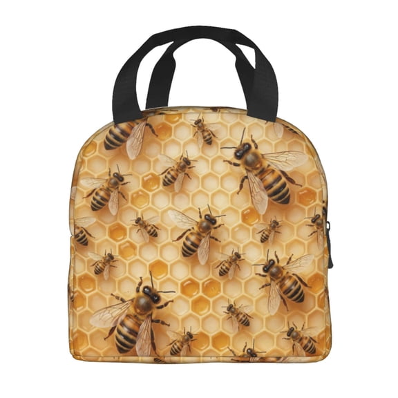 Bees Honeycomb Insulated Lunch Bag For Women Men Reusable Lunch Box Cooler Bag Large Leakproof Lunch Tote For Adult Work Picnic Camping Beach Office