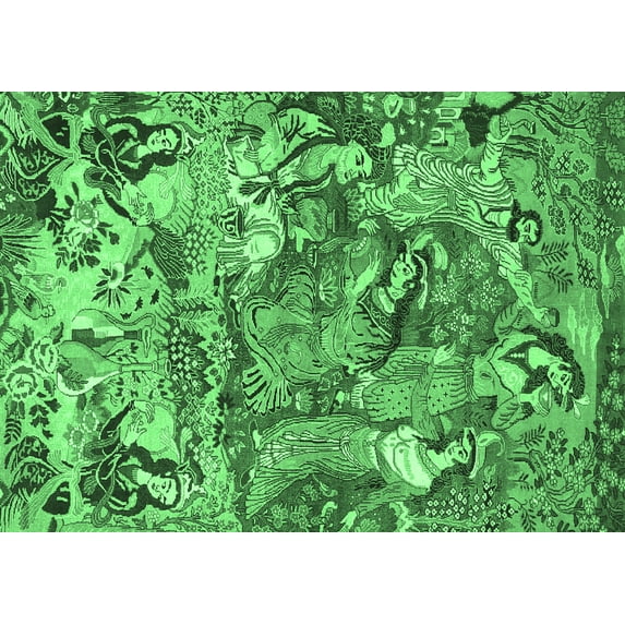 Ahgly Company Indoor Rectangle Animal Emerald Green Traditional Area Rugs, 2' x 5'