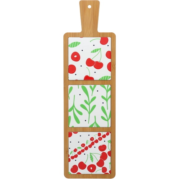Pavilion Gift Company - Cherries - 16.5" Bamboo & Ceramic Tile Trivet